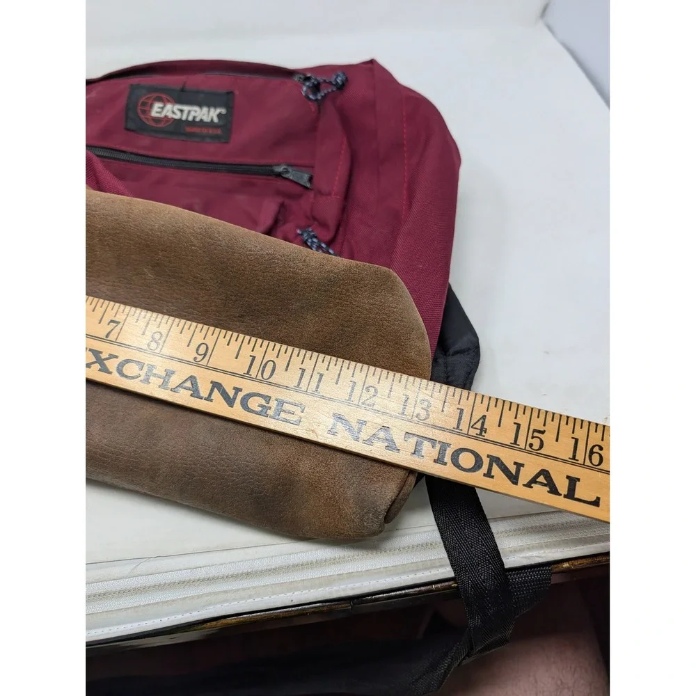Vintage Eastpak Backpack Burgundy Canvas Brown Suede Bottom Made in USA